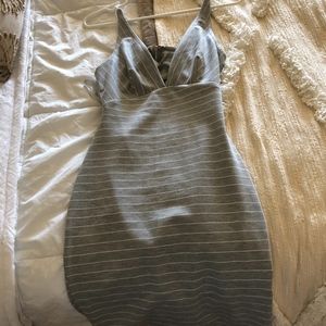 LF Gray & White Striped Bodycon Dress